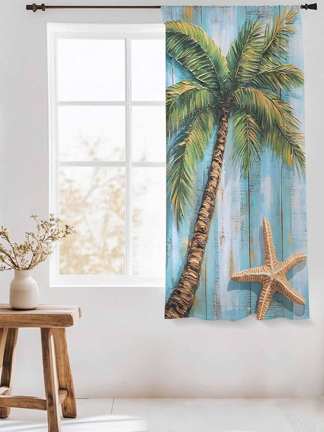 Sheer Curtains 72 Inches Long, Coastal Beach Tree Semi Sheer Curtains Light - Image 3