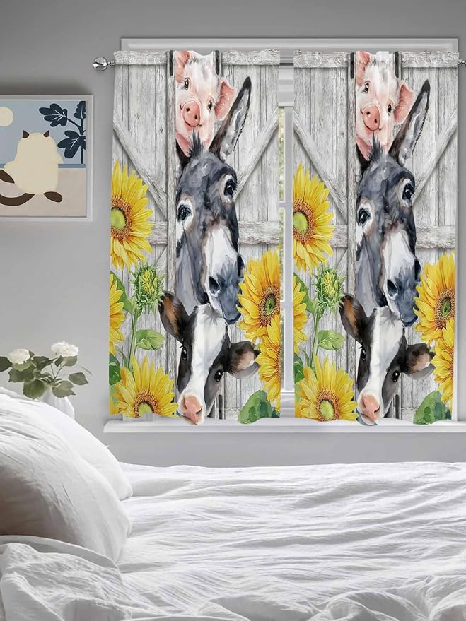 Farmhouse Living Room Curtains 72 Inches length, Watercolor Sunflowers Animals - Image 5