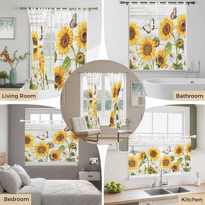 Yellow Sunflowers Kitchen Curtains 24 Inch Length, Small Window Curtains Tab Top - Image 7