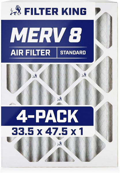 Filter King 33.5x47.5x1 Air Filter | 4-PACK | MERV 8 HVAC Pleated A/C Furnace by FilterKing