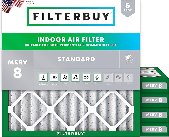 Filterbuy 16x16x2 Air Filter MERV 8 Essential Dust & Allergy Defense, by Filterbuy
