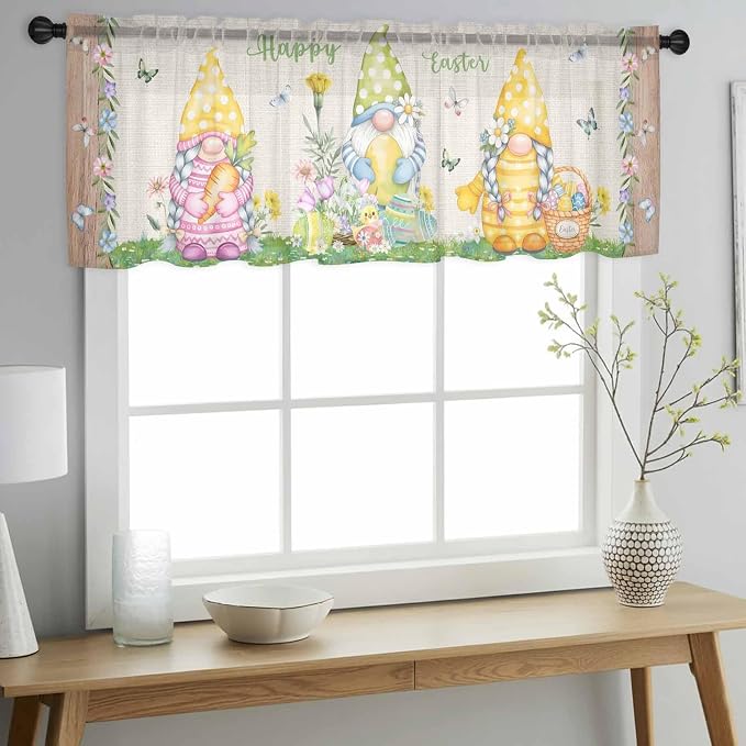 Easter Sheer Valances for Windows 60"x18", Light Filtering Kitchen Curtains - Image 2