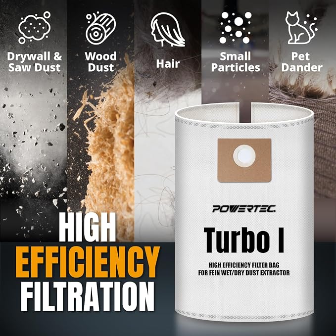 POWERTEC Turbo I, 9-20-27 Fleece Filter Bags 15PK, - Image 5
