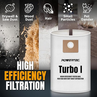 POWERTEC Turbo I, 9-20-27 Fleece Filter Bags 5PK, - Image 5