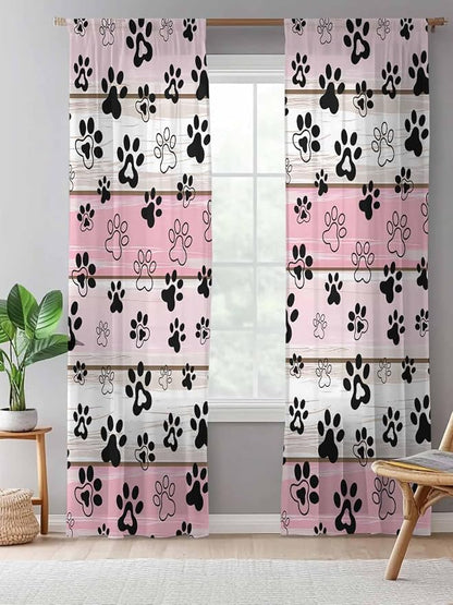 Sheer Curtains 108 Inches Long, Vintage Farmhouse Country Wooden Grain Privacy - Image 5