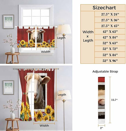 Sheep Sunflower Kitchen Curtains 24 Inch Length, Small Window Curtains Tab Top - Image 8