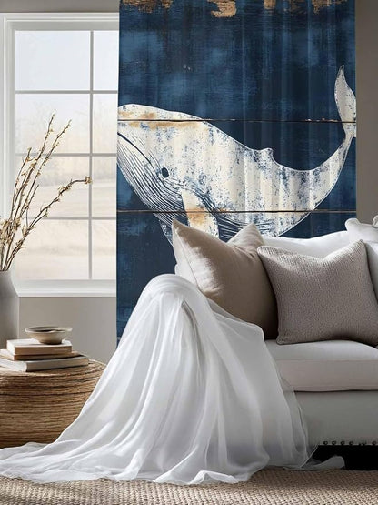 Sheer Curtains 72 Inches Long, Ocean Whale Blue Semi Sheer Curtains Light - Image 4