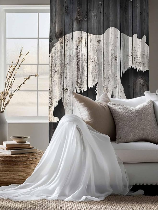 Sheer Curtains 72 Inches Long, Farmhouse Country Rustic Wooden Grain Privacy - Image 4