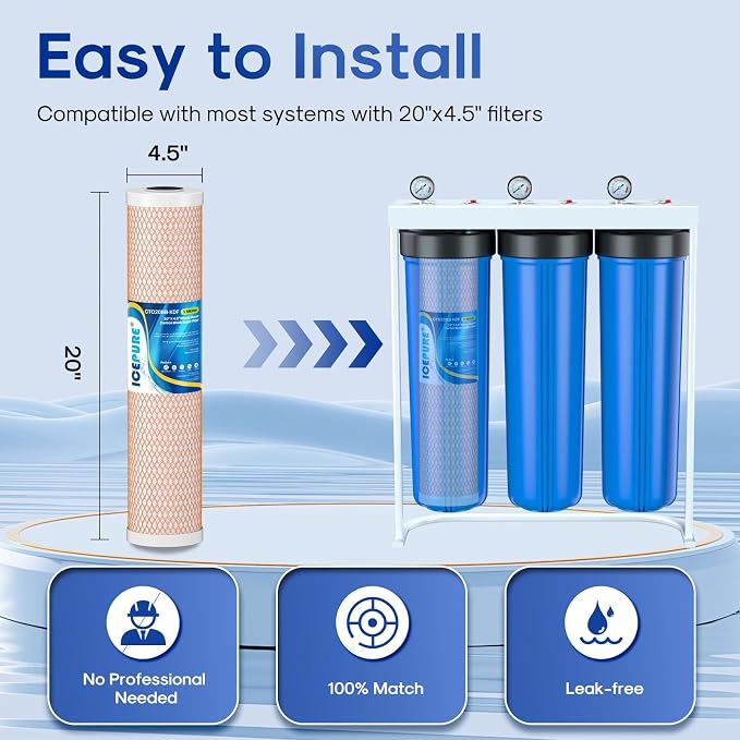 ICEPURE 4.5" x 20" Activated Carbon and KDF Large Capacity Water Filter - Image 6