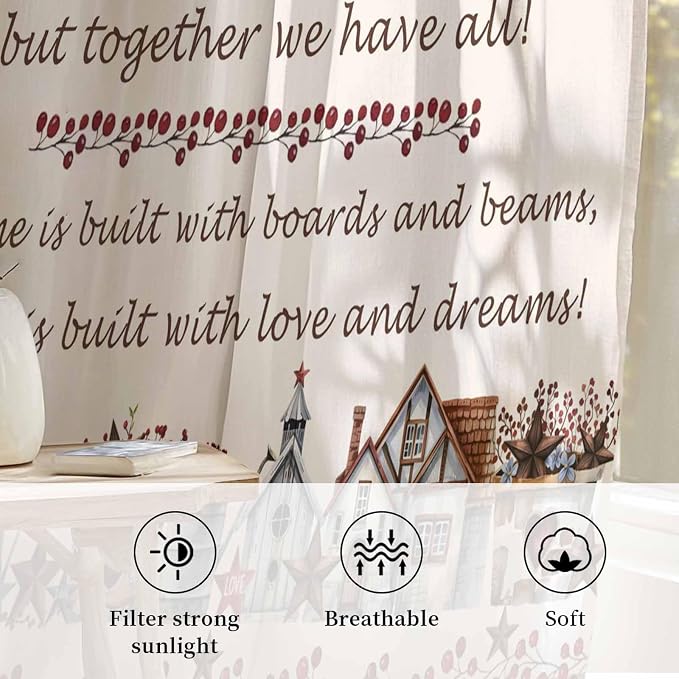 Farmhouse Sheer Curtains 54 Inch Length Country Star Barn Berry Brown Wood - Image 2