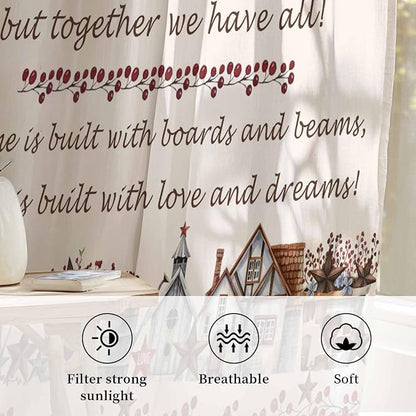 Farmhouse Sheer Curtains 72 Inch Length Country Star Barn Berry Brown Wood - Image 2
