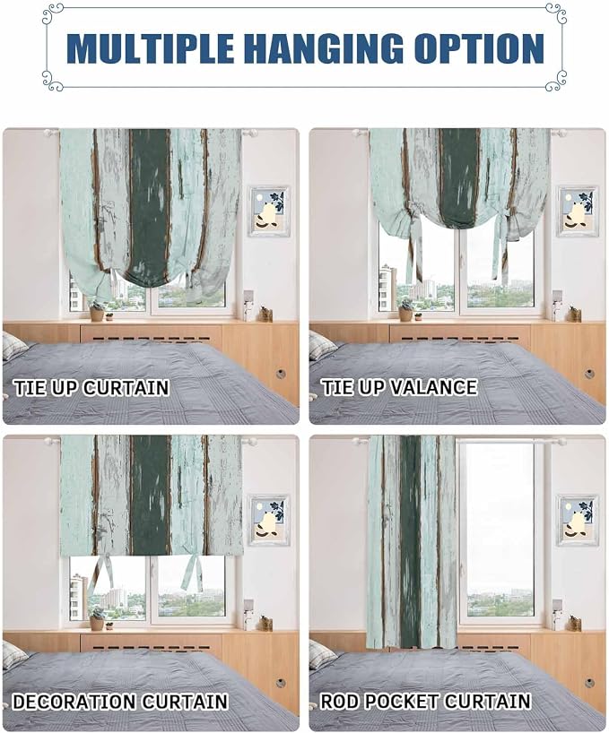 Tie Up Curtains for Windows, Vintage Wooden Retro Art Farmhouse Barns Tie Up - Image 5