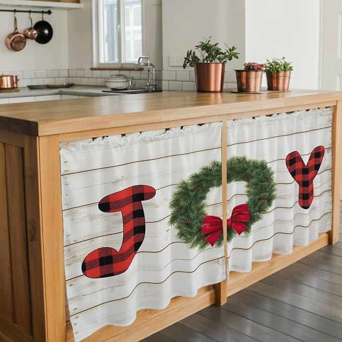 Christmas Wreaths Kitchen Tier Curtains 24 Inch Long 2 Panel Set, Rod Pocket - Image 7