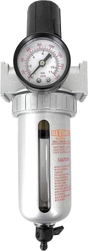 1/4" NPT Mid Flow Compressed Air In Line Filter Regulator Combo Piggyback by AllToolDepot