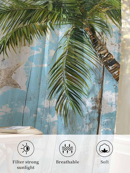Sheer Curtains 108 Inches Long, Coastal Beach Blue Semi Sheer Curtains Light - Image 6