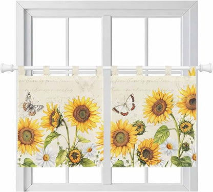 Farm Sunflowers Kitchen Curtains 36 Inch Length, Small Window Curtains Tab Top by Unknown