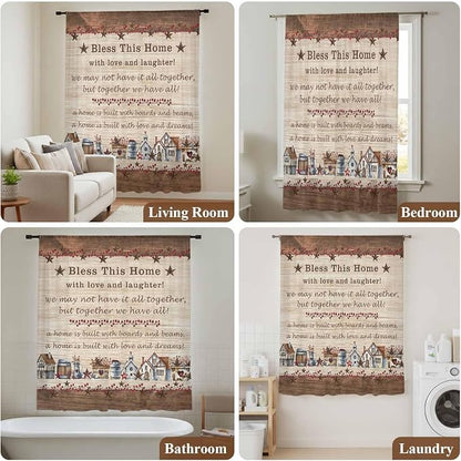 Farmhouse Sheer Curtains 108 Inch Length Brown Country Star Berry Vintage Wood - Image 7