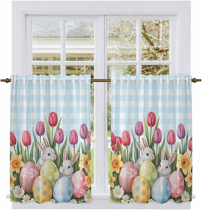Easter Kitchen Curtains 45 Inch Long 2 Panel Set, Rod Pocket Window Treatment - Image 2