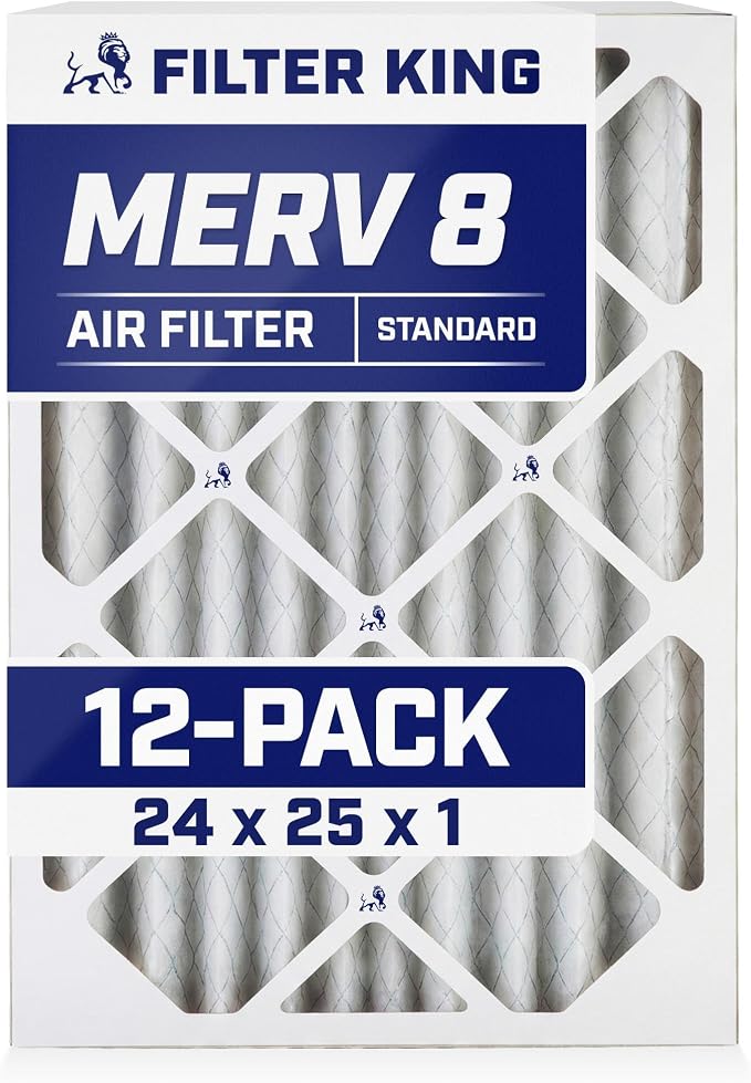 Filter King 24x25x1 Air Filter | 12-PACK | MERV 8 HVAC Pleated A/C Furnace by FilterKing