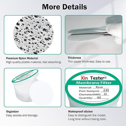 Xin Tester 100 Pieces Nylon Disc Membrane Filters, 50 mm Diameter, 0.45µm Pore - Image 7