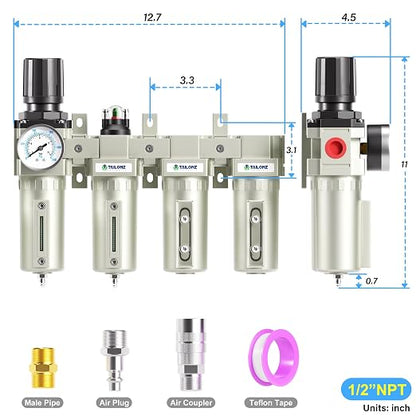 TAILONZ PNEUMATIC 0-240PSI 1/2 Inch NPT Industrial Grade 4 Stage Air Drying - Image 2