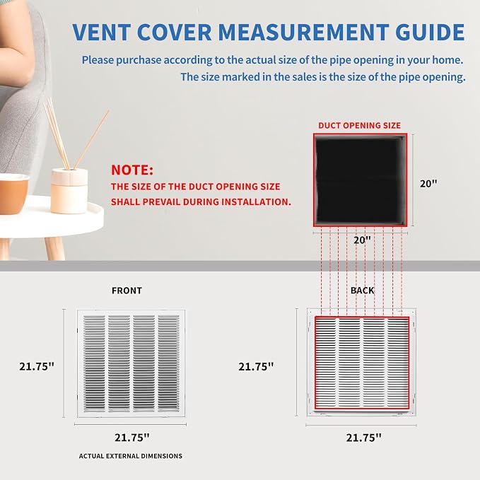20 x 20 Return Air Grille, Return Air Vent Cover - Image 4