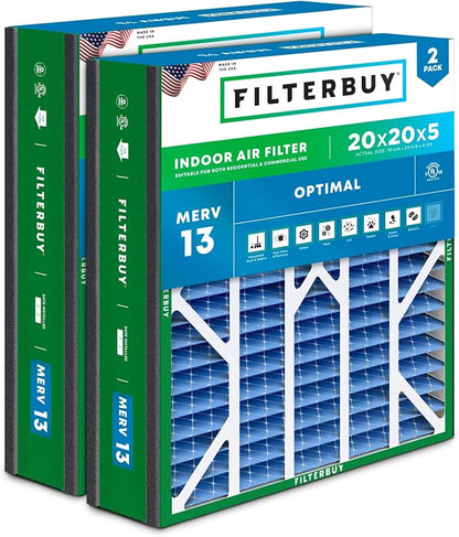Filterbuy 20x20x5 Air Filter MERV 13 Optimal Smoke & Allergy Defense, by Filterbuy