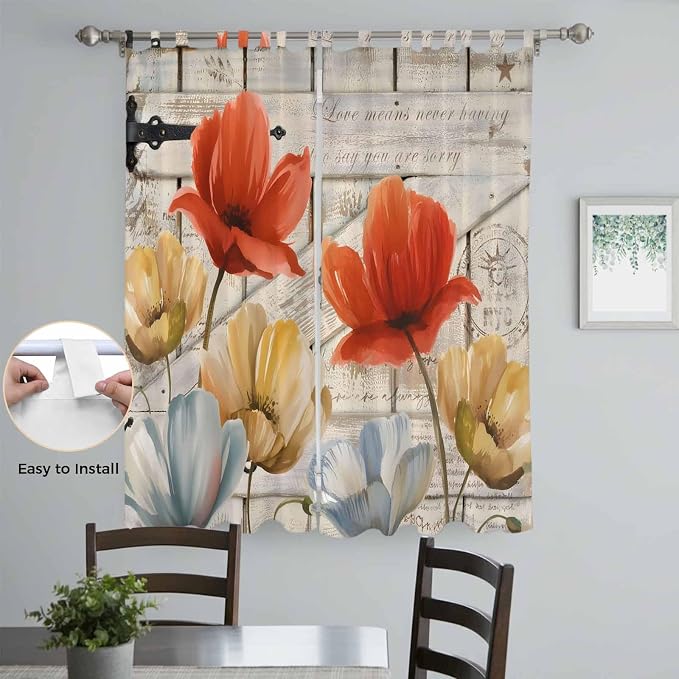 Retro Floral Living Room Curtains 84 Inch Length, Window Curtains Tab Top - Image 4