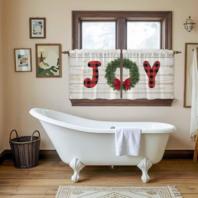 Christmas Wreaths Kitchen Tier Curtains 24 Inch Long 2 Panel Set, Rod Pocket - Image 5