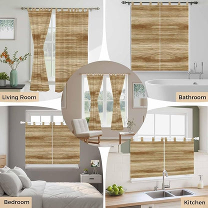 Light Brown Wood Grain Kitchen Curtains 45 Inch Length, Short Cafe Window - Image 7