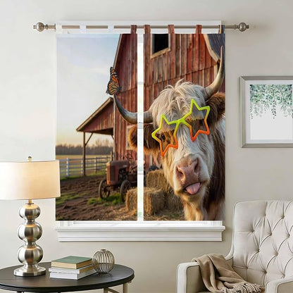 Farm Yaks Bedroom Curtains 72 Inch Length, Window Curtains Tab Top, Farmhouse - Image 2
