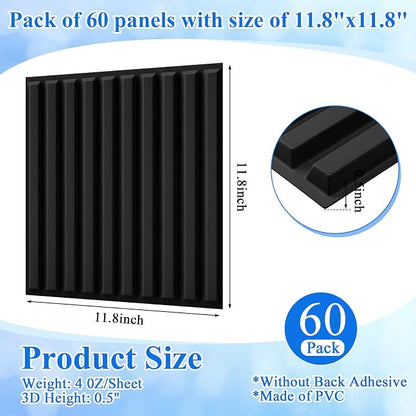 Nuanchu 60 Pcs 3D Slat Wall Panels 12 x 12 Inch PVC Fluted Textured Panel - Image 2