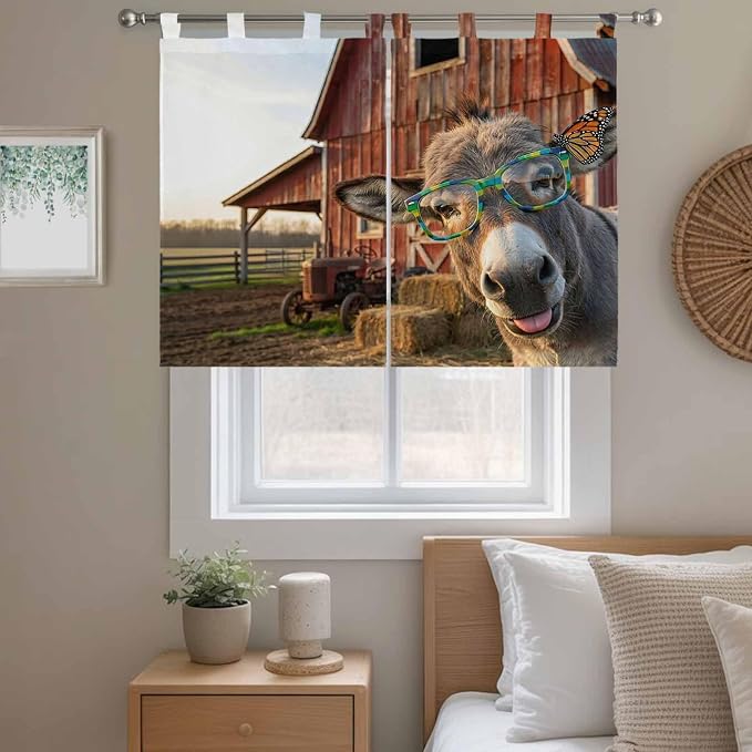 Farm Donkeys Bedroom Curtains 63 Inch Length, Window Curtains Tab Top, - Image 9