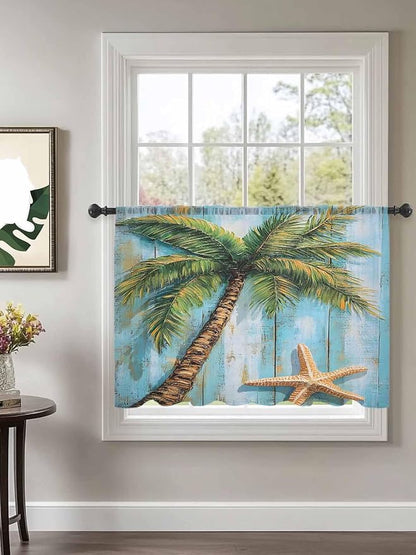 Sheer Curtains 45 Inch Length, Coastal Beach Tree Semi Sheer Curtains Light - Image 2