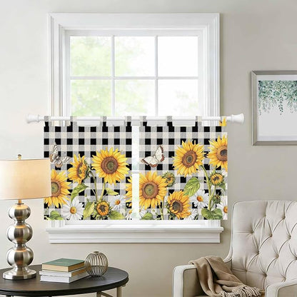Sunflowers Kitchen Curtains 24 Inch Length, Small Window Curtains Tab Top - Image 2