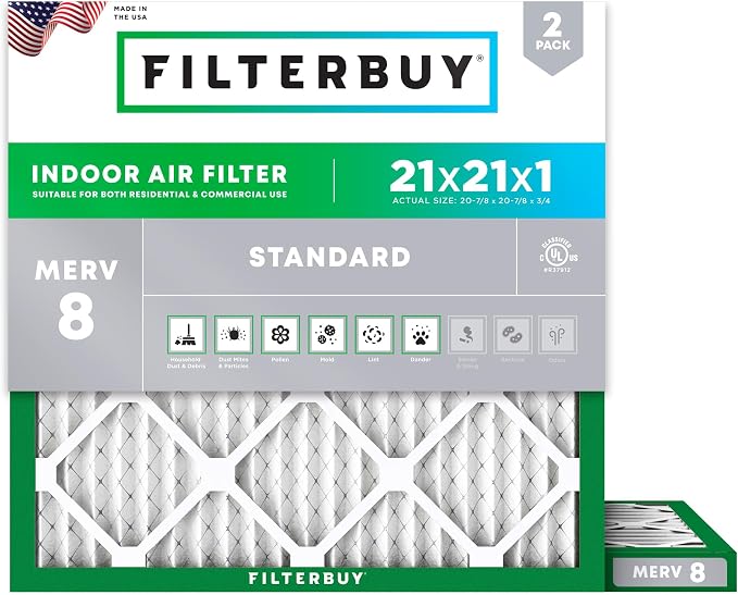 Filterbuy 21x21x1 Air Filter MERV 8 Essential Dust & Allergy Defense, by Filterbuy