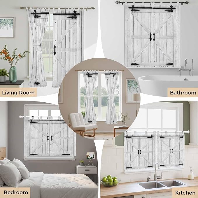 Farmhouse Wood Grain Kitchen Curtains 45 Inch Length, Short Cafe Window - Image 7