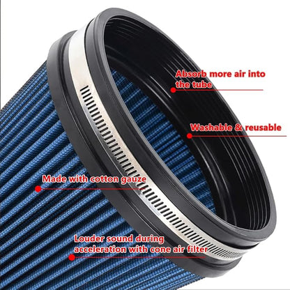 6" Inlet Cold Air Intake Filter Cone Replacement Performance Washable Clamp-On - Image 2