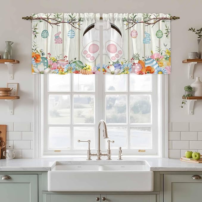 Easter Kitchen Tier Curtains 36 Inch Long 2 Panel Set, Rod Pocket Half Window - Image 3