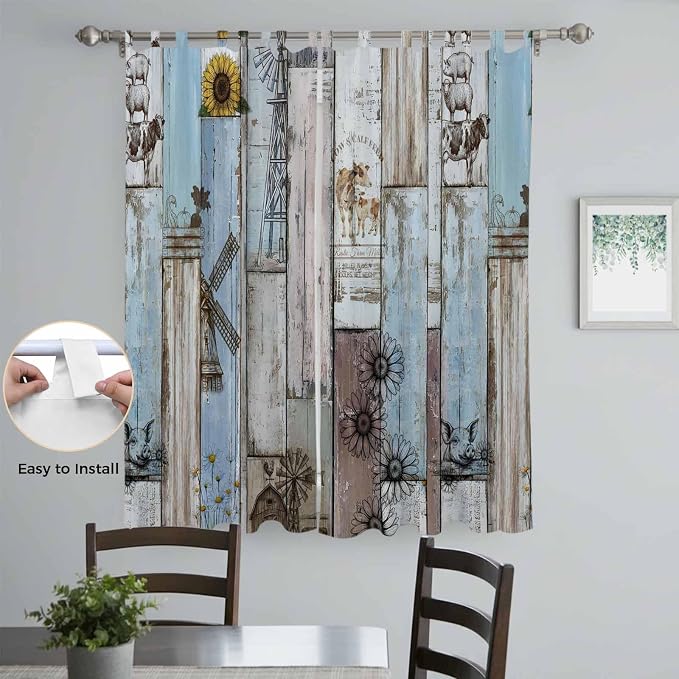 Blue Grey Wooden Living Room Curtains 84 Inch Length, Window Curtains Tab Top - Image 4