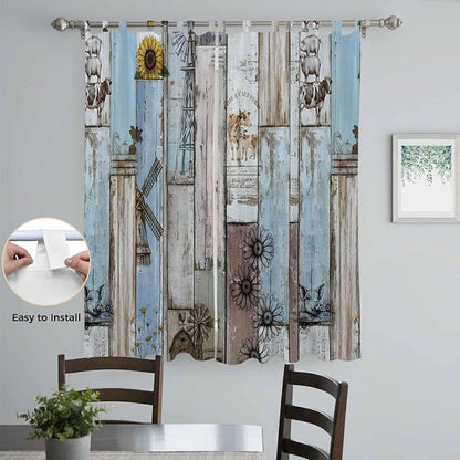 Blue Grey Wooden Living Room Curtains 96 Inch Length, Window Curtains Tab Top - Image 4