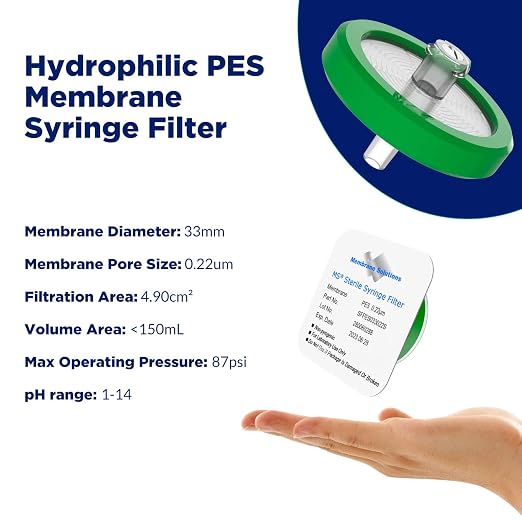 Membrane Solutions 10 Pack Syringe Filter Sterile PES Hydrophilic Filtration - Image 2