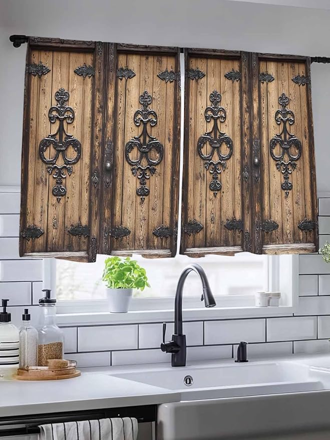 Sheer Curtains 45 Inch Length, Barn Door Semi Sheer Curtains Light Filtering - Image 5