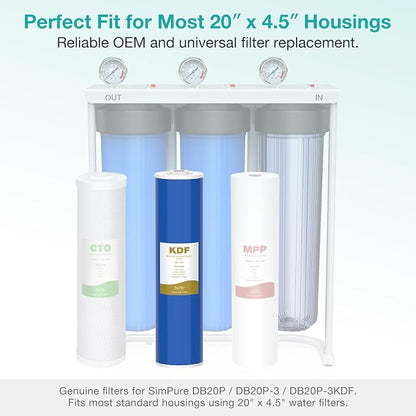 SimPure Whole House Water Filter Cartridges 20" x 4.5" GAC/KDF Carbon and Heavy - Image 5