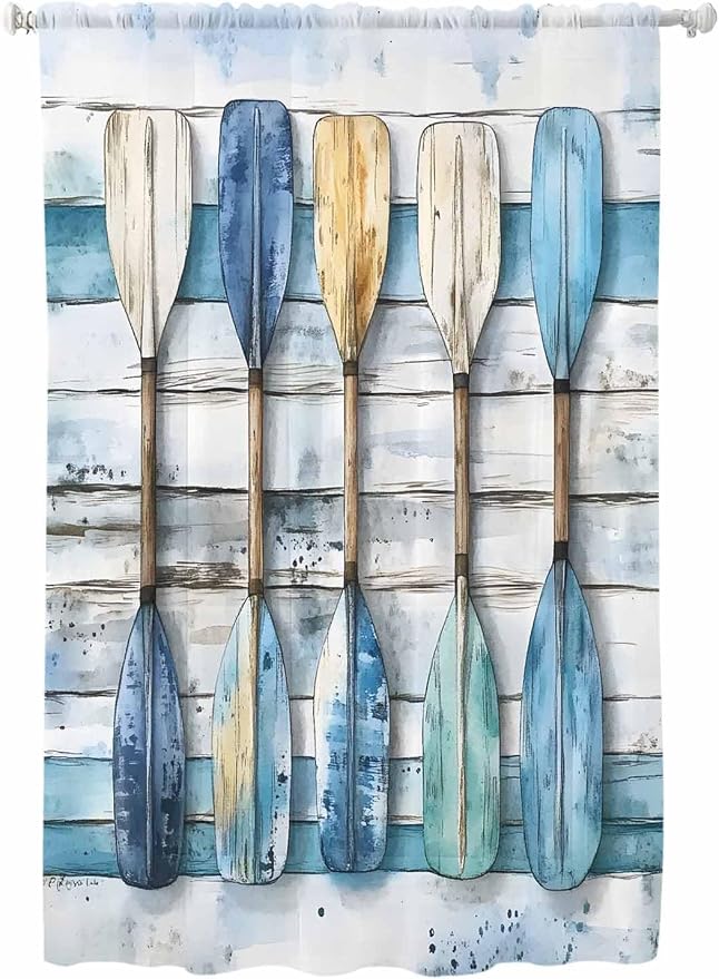 Sheer Curtains 72 Inches Long, Lake Paddle Striped Semi Sheer Curtains Light by Unknown