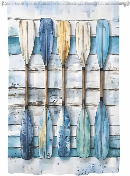 Sheer Curtains 63 Inch Length, Lake Paddle Striped Semi Sheer Curtains Light by Unknown