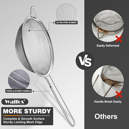 Walfos 6.3 Inch Fine Mesh Strainer, Premium Stainless Steel Sieve and Sifter - Image 6