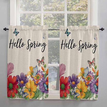 Spring Flowers Kitchen Curtains 45 Inches length, Farmhouse Vintage Country - Image 2