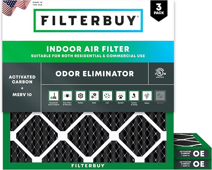 Filterbuy 24x24x1 Air Filter MERV 10 Odor & Allergy Defense by Filterbuy