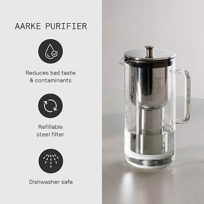Aarke Purifier Regular 1.18L Glass Pitcher Bundle w/Steel Filter, 3 Enriched + - Image 5